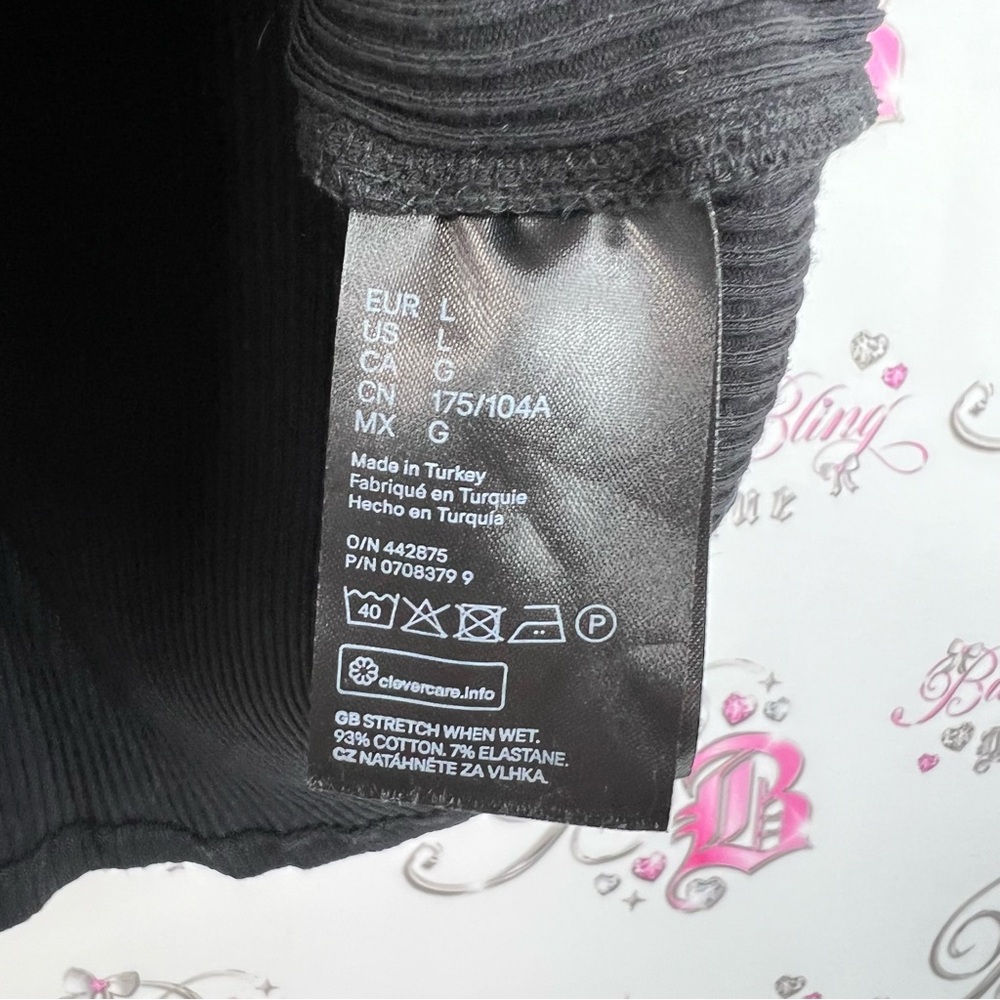 H&M tshirt button up tee stretchy Black Ribbed Short Sleeve Top - Picture 7 of 9
